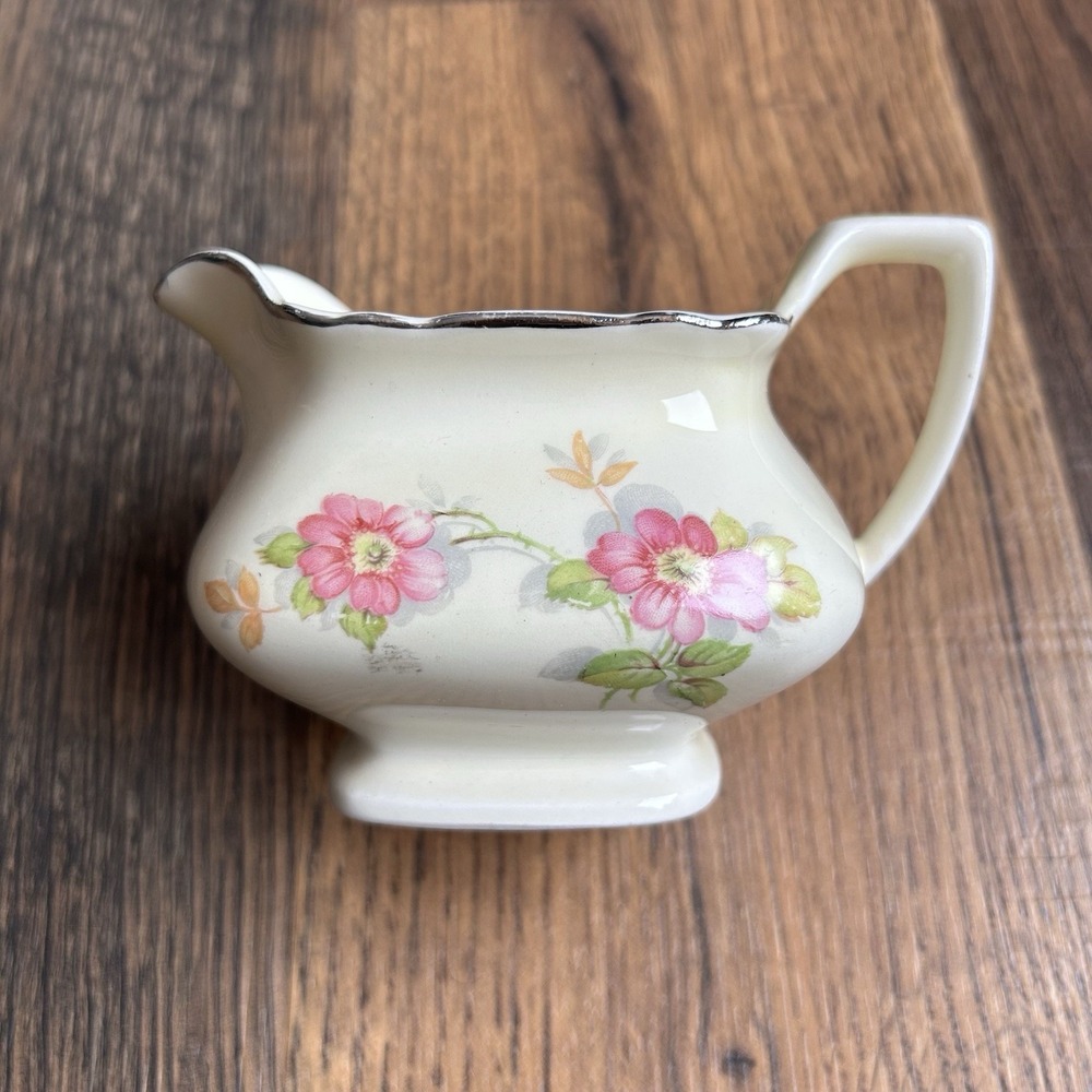 Vintage W.S. George Lido Canarytone Creamer Pitcher | Pink Floral 171A USA